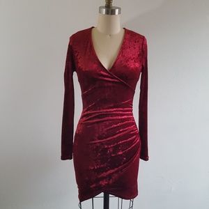 Shein crushed velvet red long sleeve mini dress